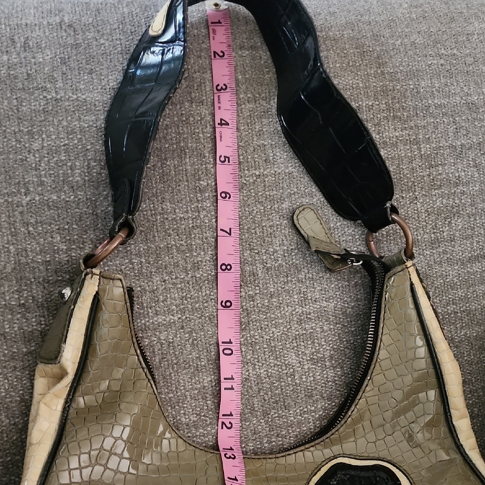 Guess Y2K Black Cream Floral Croc Embossed Shoulder Bag Grunge Purse - Picture 12 of 14